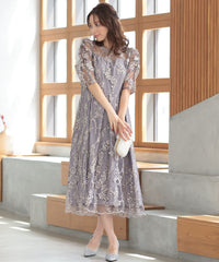 バックシャン リボン チュール刺繍レース 結婚式 パーティードレス(S,M,L,XL)50135