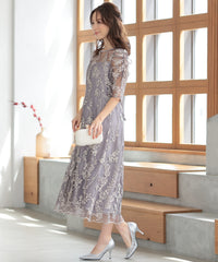 バックシャン リボン チュール刺繍レース 結婚式 パーティードレス(S,M,L,XL)50135