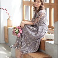 バックシャン リボン チュール刺繍レース 結婚式 パーティードレス(S,M,L,XL)50135