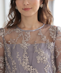 バックシャン リボン チュール刺繍レース 結婚式 パーティードレス(S,M,L,XL)50135