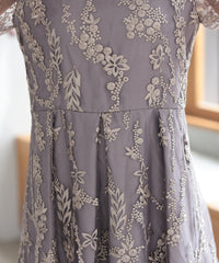 バックシャン リボン チュール刺繍レース 結婚式 パーティードレス(S,M,L,XL)50135