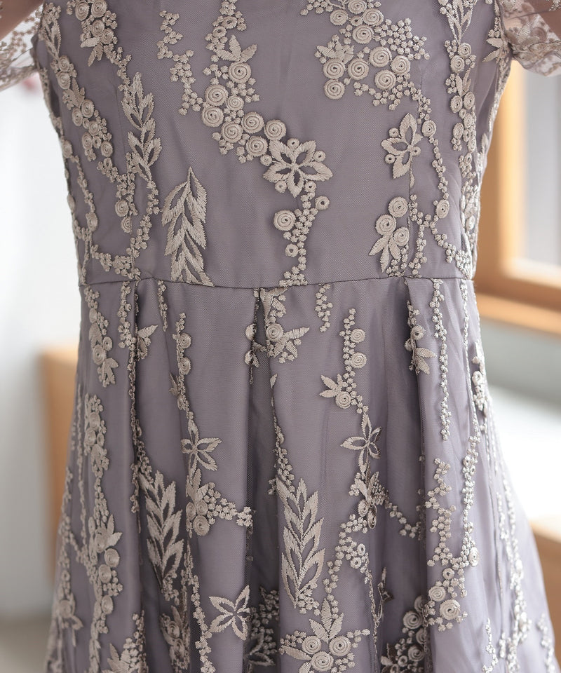 バックシャン リボン チュール刺繍レース 結婚式 パーティードレス(S,M,L,XL)50135