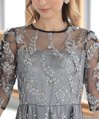 バックシャン リボン チュール刺繍レース 結婚式 パーティードレス(S,M,L,XL)50135