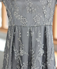 バックシャン リボン チュール刺繍レース 結婚式 パーティードレス(S,M,L,XL)50135