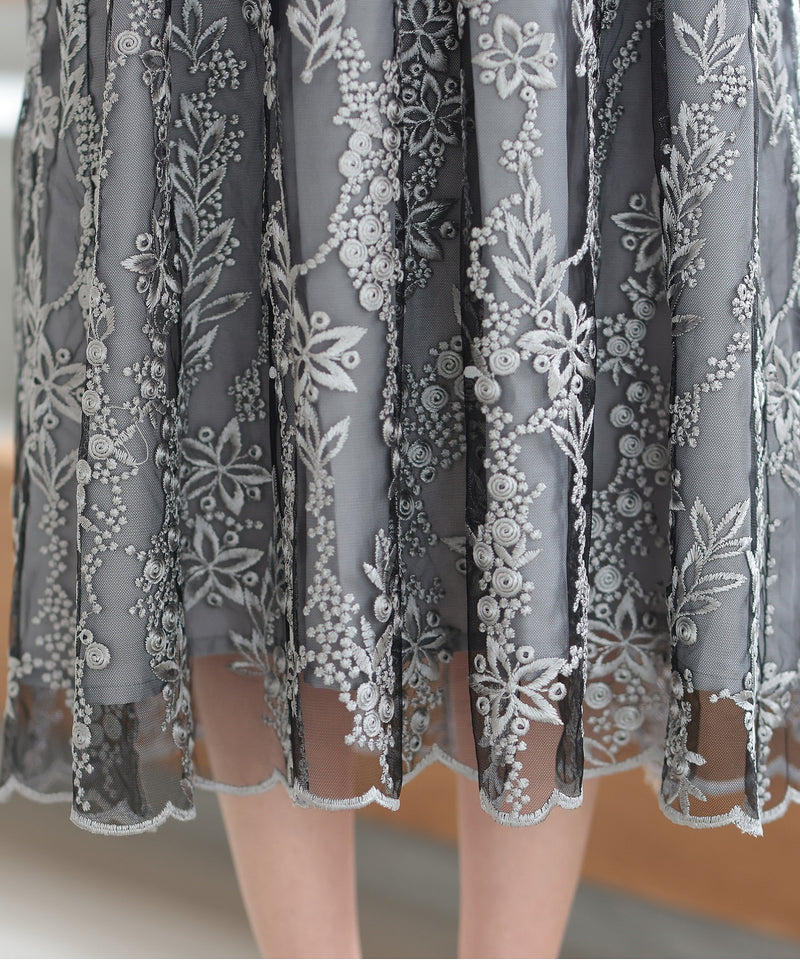 バックシャン リボン チュール刺繍レース 結婚式 パーティードレス(S,M,L,XL)50135