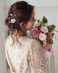 ランタンスリーブ刺繍レース  バックリボン 結婚式 パーティー タイトドレス (S,M,L,XL)50123