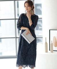 ランタンスリーブ刺繍レース  バックリボン 結婚式 パーティー タイトドレス (S,M,L,XL)50123