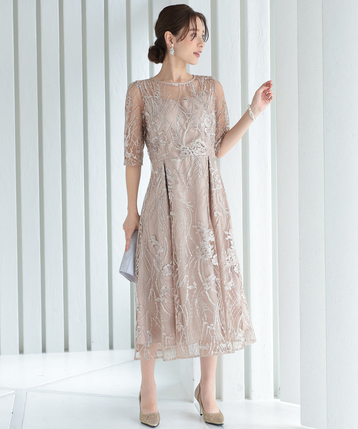 総レース バックリボン 結婚式 パーティー オケージョン ドレス  (S,M,L,XL)50134