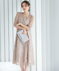 総レース バックリボン 結婚式 パーティー オケージョン ドレス  (S,M,L,XL)50134