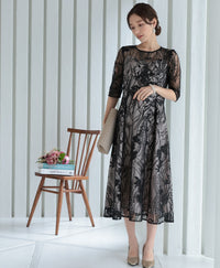総レース バックリボン 結婚式 パーティー オケージョン ドレス  (S,M,L,XL)50134