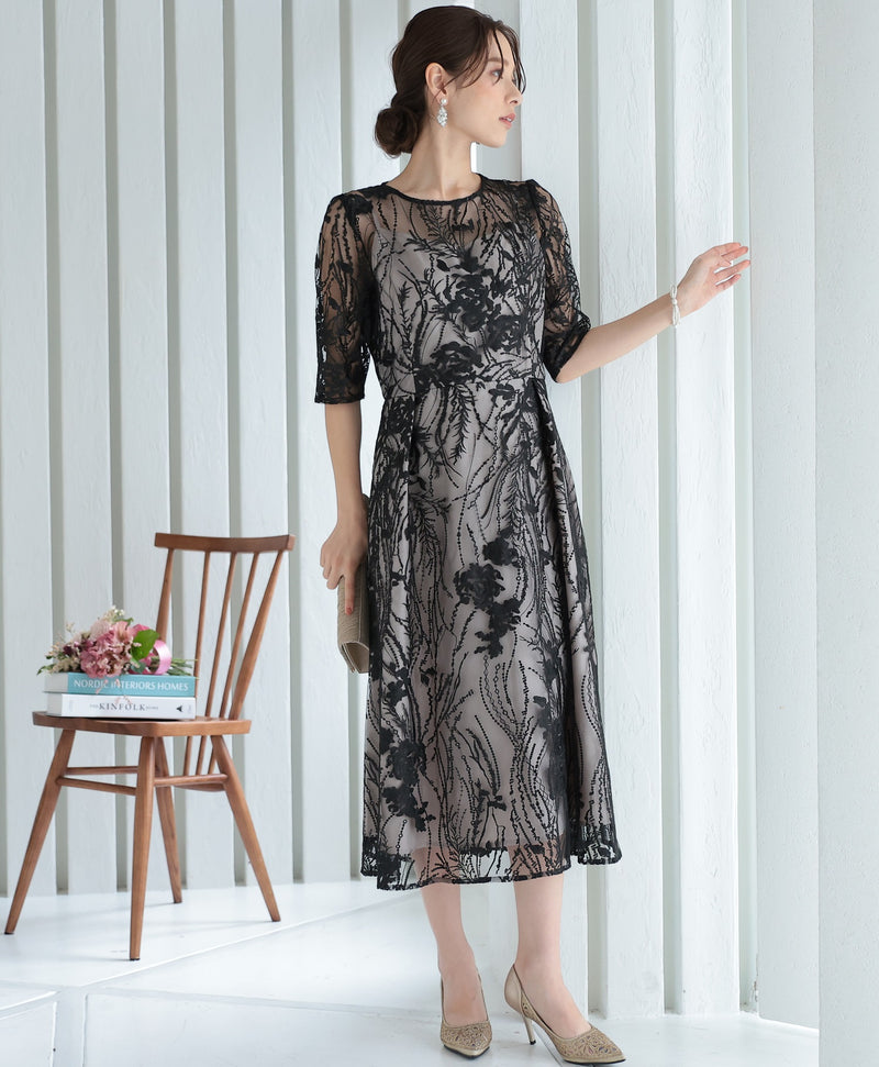 総レース バックリボン 結婚式 パーティー オケージョン ドレス  (S,M,L,XL)50134