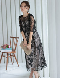 総レース バックリボン 結婚式 パーティー オケージョン ドレス  (S,M,L,XL)50134