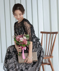 総レース バックリボン 結婚式 パーティー オケージョン ドレス  (S,M,L,XL)50134