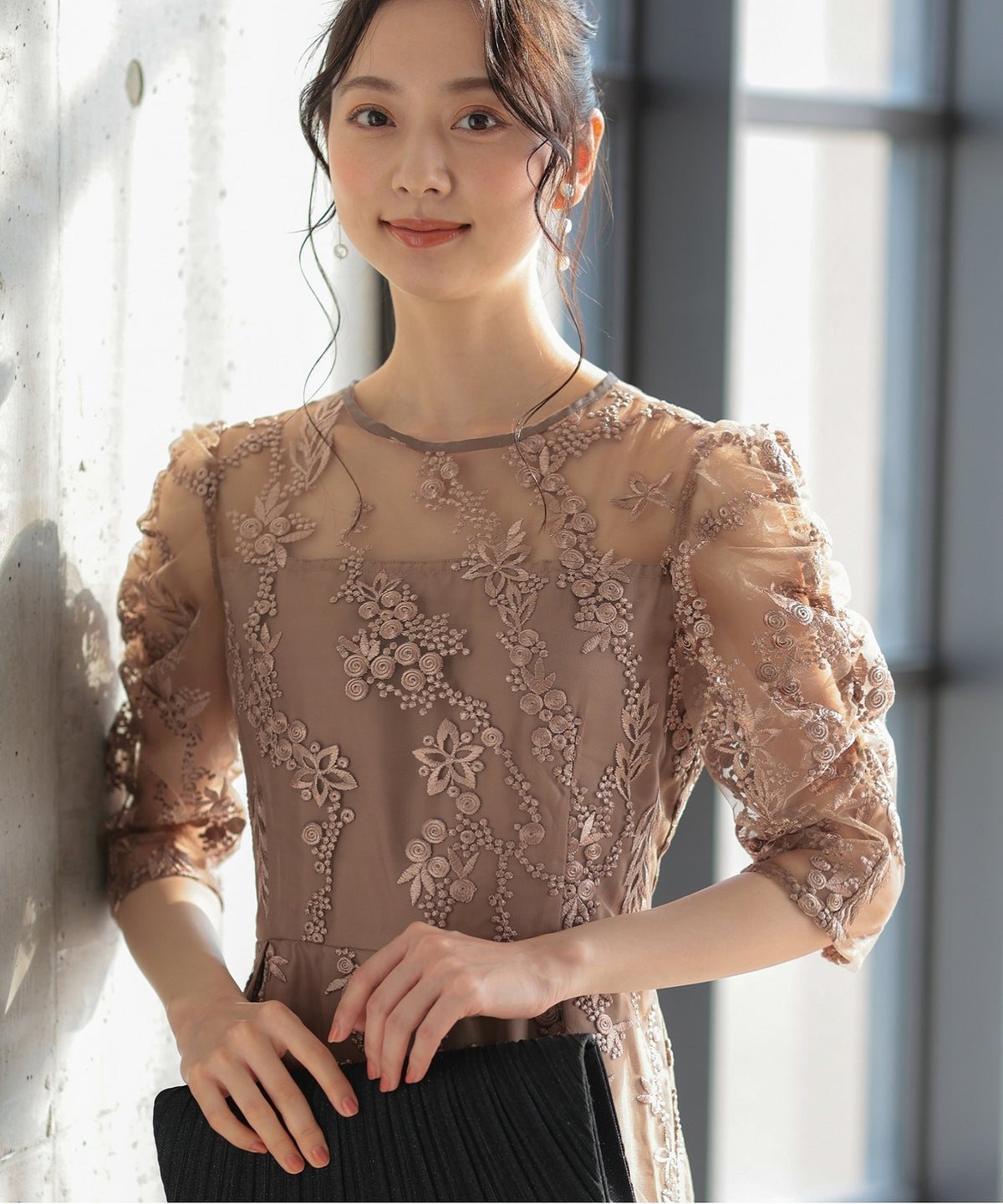 バックシャン リボン チュール刺繍レース 結婚式 パーティードレス(S,M,L,XL)50135