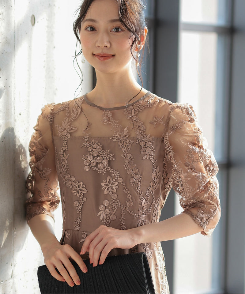 バックシャン リボン チュール刺繍レース 結婚式 パーティードレス(S,M,L,XL)50135
