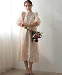ランタンスリーブ 結婚式パーティードレス(S,M)50239