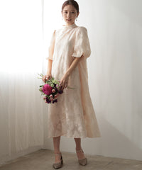 ランタンスリーブ 結婚式パーティードレス(S,M)50239