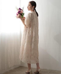 ランタンスリーブ 結婚式パーティードレス(S,M)50239