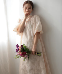 ランタンスリーブ 結婚式パーティードレス(S,M)50239