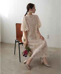 ランタンスリーブ 結婚式パーティードレス(S,M)50239