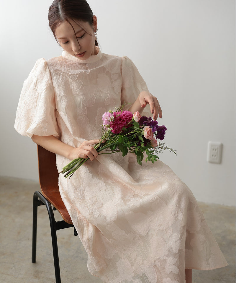 ランタンスリーブ 結婚式パーティードレス(S,M)50239