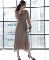 シアーレース バックシャン リボン 結婚式 パーティー ドレス50154