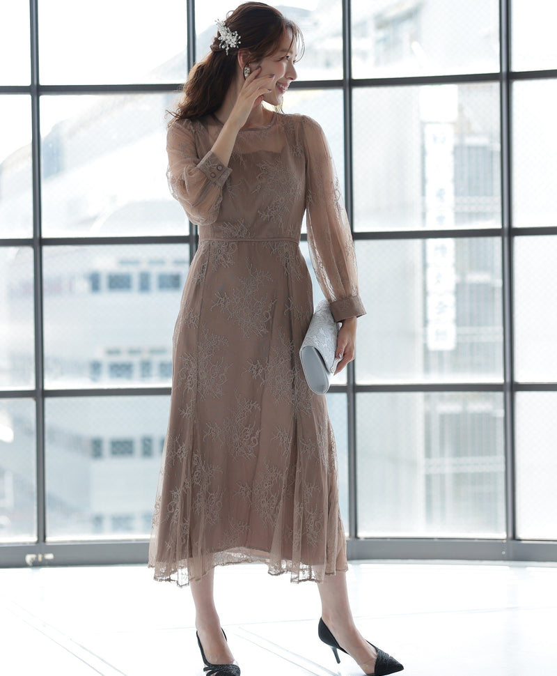 シアーレース バックシャン リボン 結婚式 パーティー ドレス50154