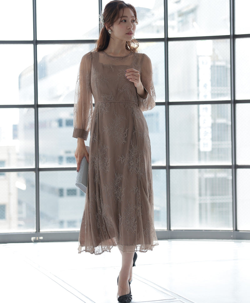 シアーレース バックシャン リボン 結婚式 パーティー ドレス50154