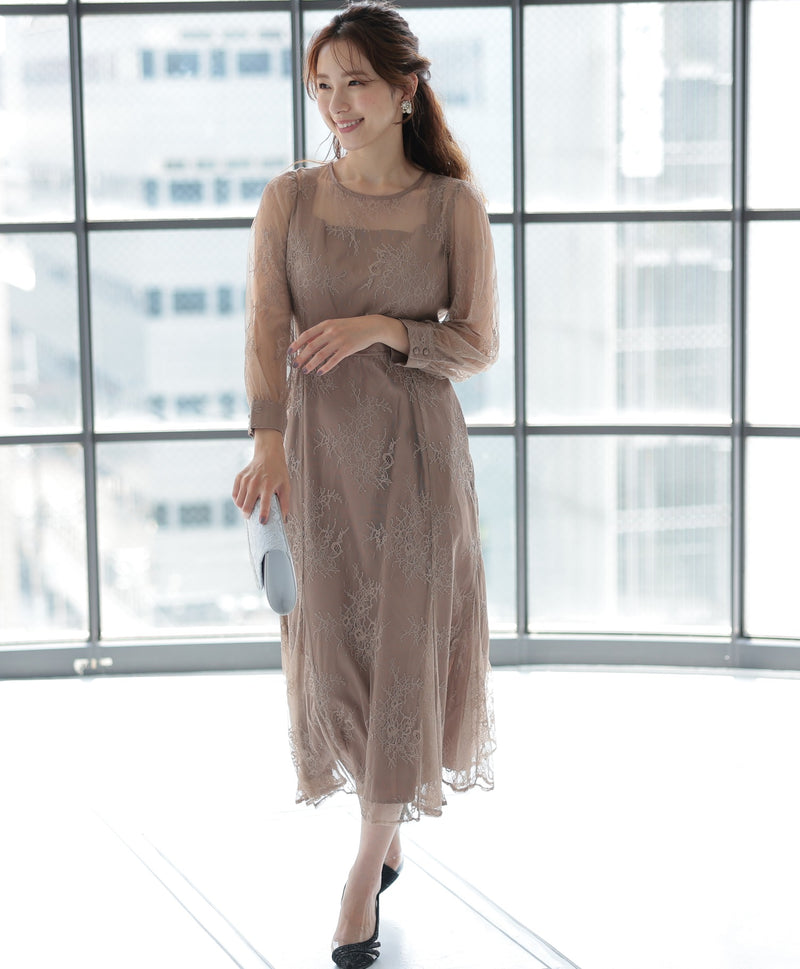 シアーレース バックシャン リボン 結婚式 パーティー ドレス50154