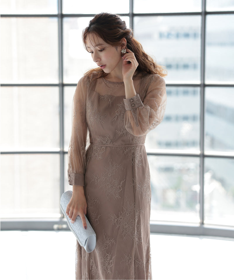シアーレース バックシャン リボン 結婚式 パーティー ドレス50154