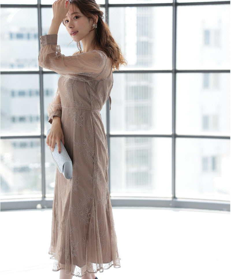 シアーレース バックシャン リボン 結婚式 パーティー ドレス50154