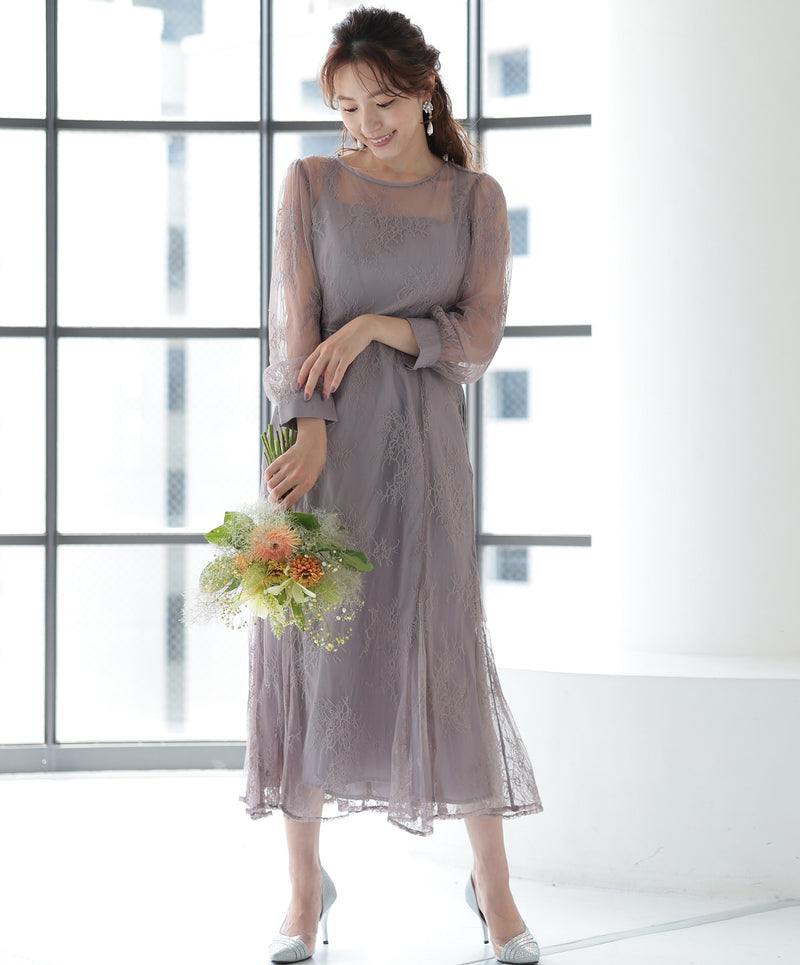 シアーレース バックシャン リボン 結婚式 パーティー ドレス50154