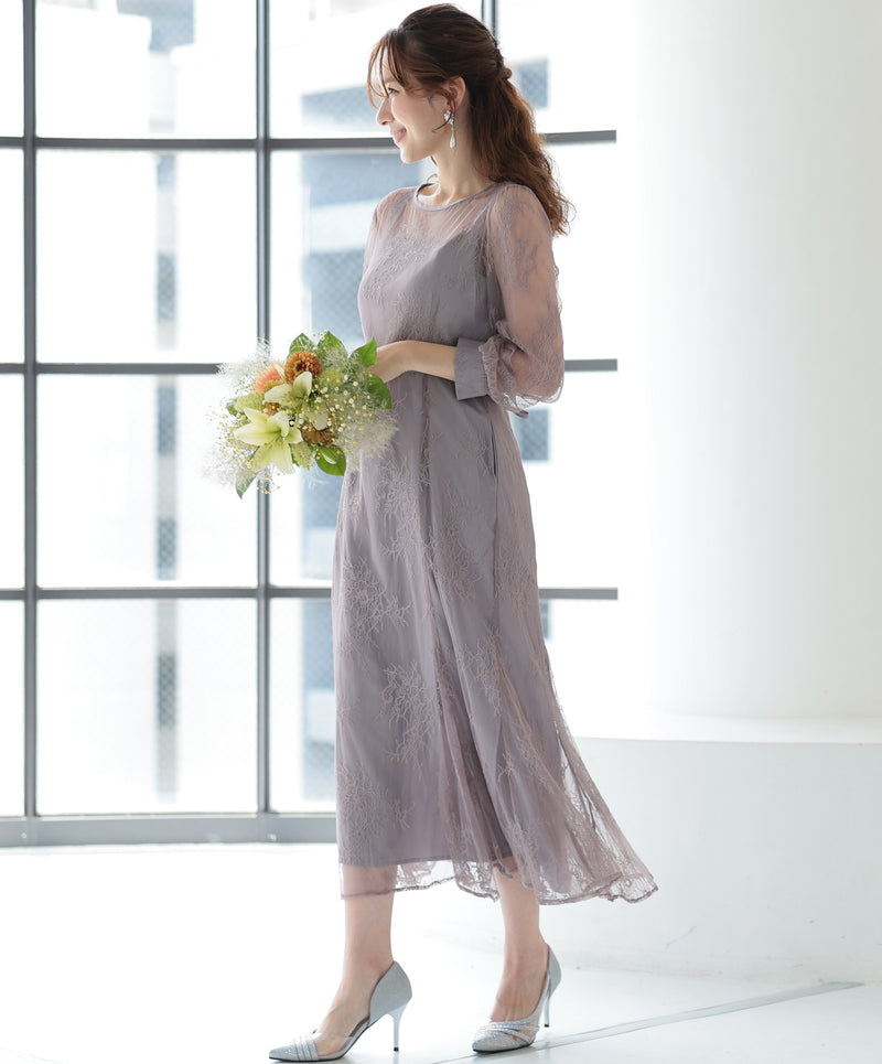 シアーレース バックシャン リボン 結婚式 パーティー ドレス50154
