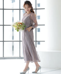 シアーレース バックシャン リボン 結婚式 パーティー ドレス50154
