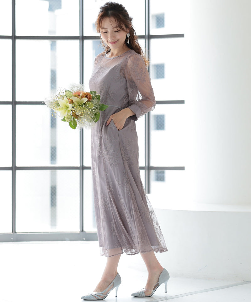 シアーレース バックシャン リボン 結婚式 パーティー ドレス50154