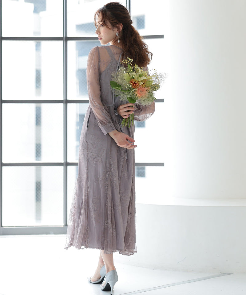 シアーレース バックシャン リボン 結婚式 パーティー ドレス50154