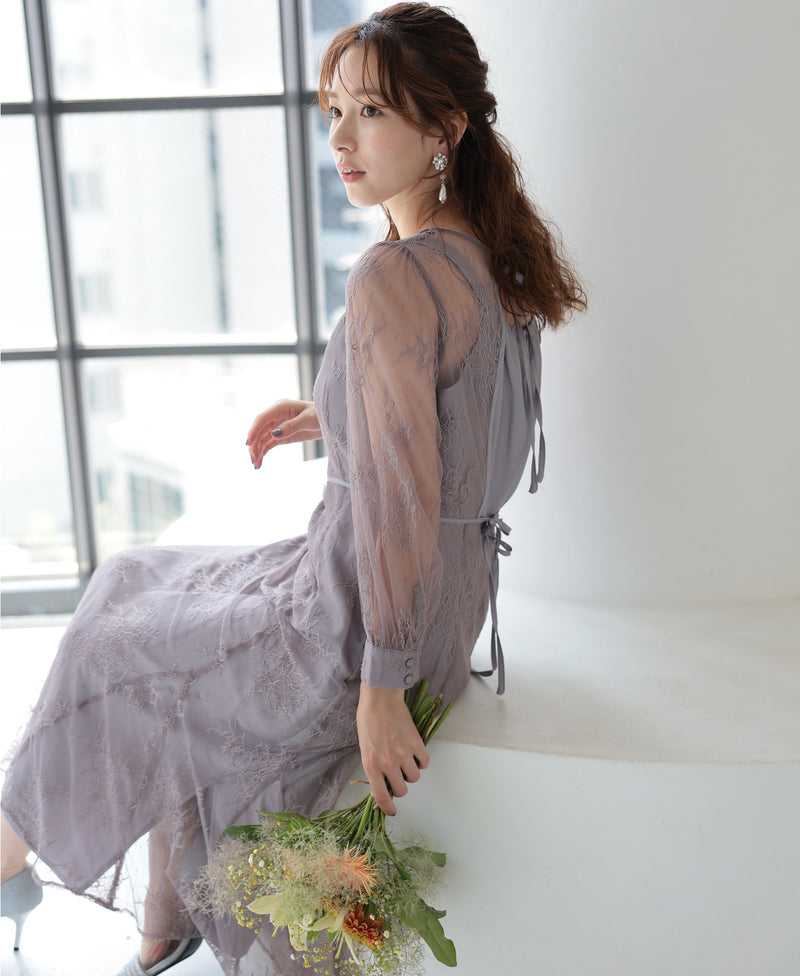 シアーレース バックシャン リボン 結婚式 パーティー ドレス50154