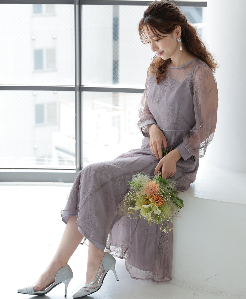 シアーレース バックシャン リボン 結婚式 パーティー ドレス50154