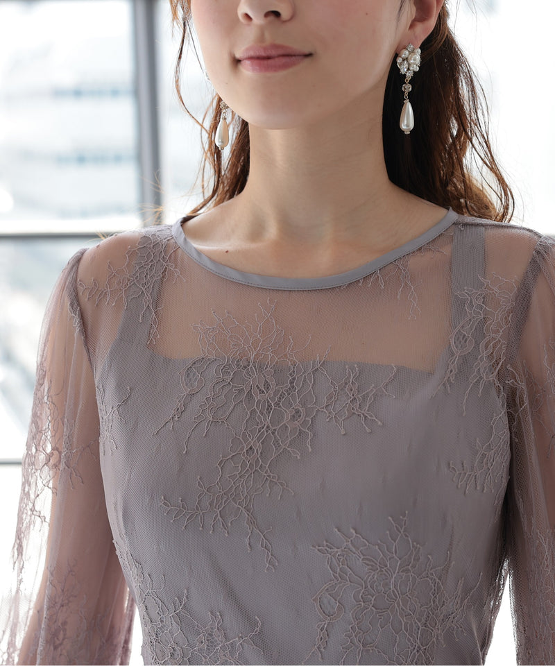 シアーレース バックシャン リボン 結婚式 パーティー ドレス50154