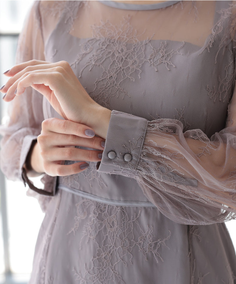 シアーレース バックシャン リボン 結婚式 パーティー ドレス50154