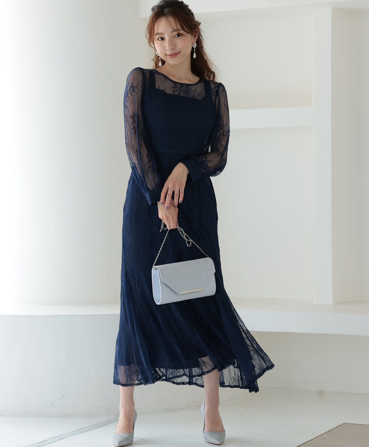 シアーレース バックシャン リボン 結婚式 パーティー ドレス50154