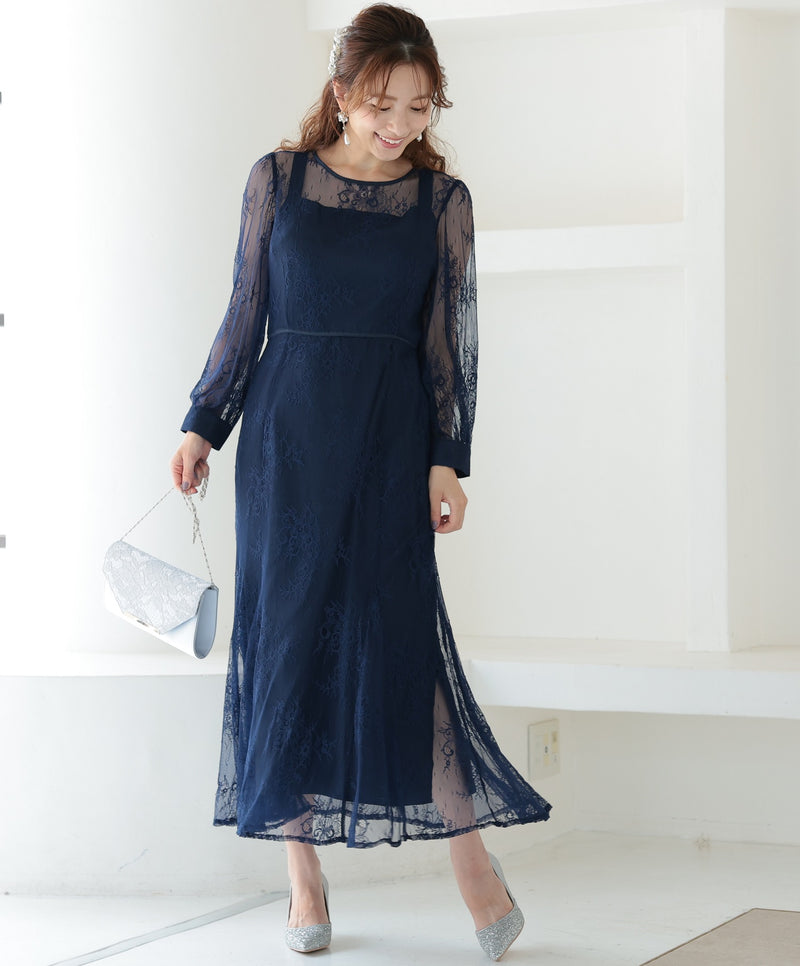 シアーレース バックシャン リボン 結婚式 パーティー ドレス50154