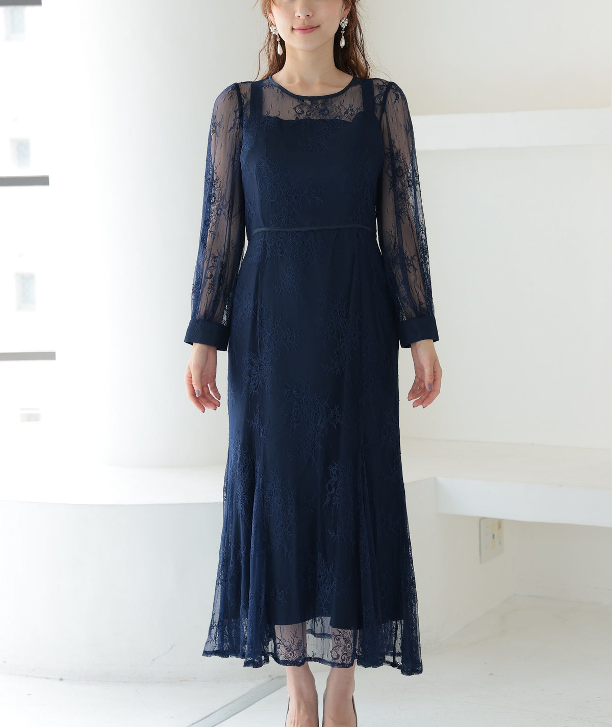 シアーレース バックシャン リボン 結婚式 パーティー ドレス50154
