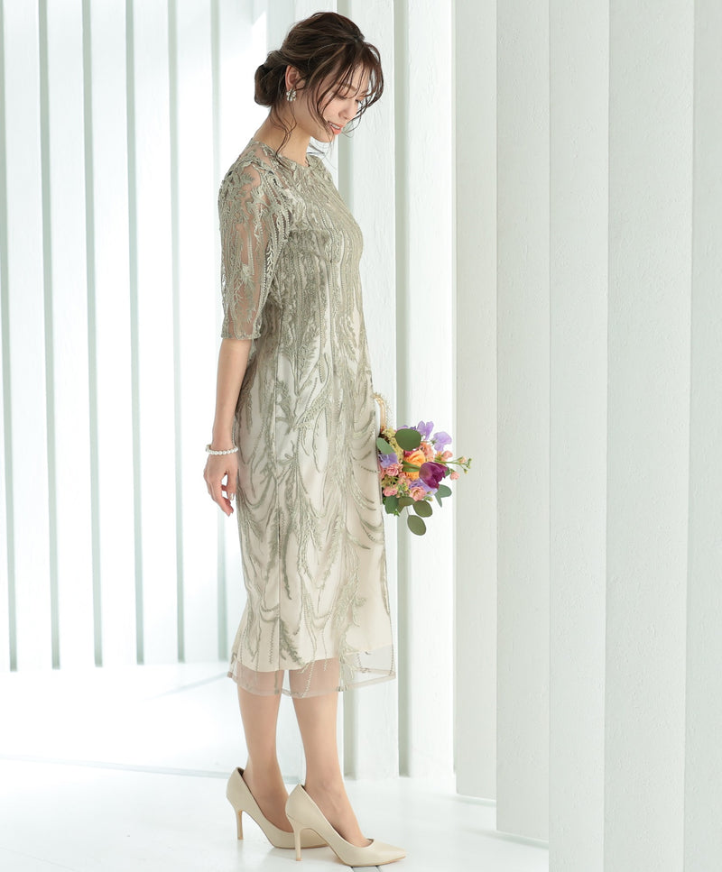 シアー ボタニカル レース バックシャン リボン 結婚式 パーティー ドレス50132