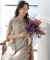 総レース バックリボン 結婚式 パーティー オケージョン ドレス  (S,M,L,XL)50134