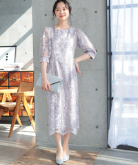ランタンスリーブ刺繍レース  バックリボン 結婚式 パーティー タイトドレス (S,M,L,XL)50123