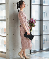 ランタンスリーブ刺繍レース  バックリボン 結婚式 パーティー タイトドレス (S,M,L,XL)50123