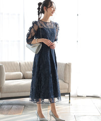 バックシャン リボン チュール刺繍レース 結婚式 パーティードレス(S,M,L,XL)50135