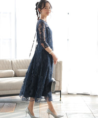 バックシャン リボン チュール刺繍レース 結婚式 パーティードレス(S,M,L,XL)50135