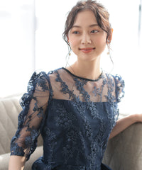 バックシャン リボン チュール刺繍レース 結婚式 パーティードレス(S,M,L,XL)50135